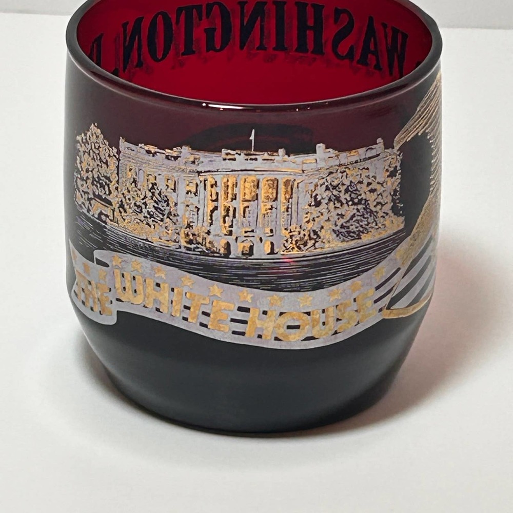 Vintage Washington D.C.Souvenir Anchor Hocking Red‎ Glasses Gold Trim